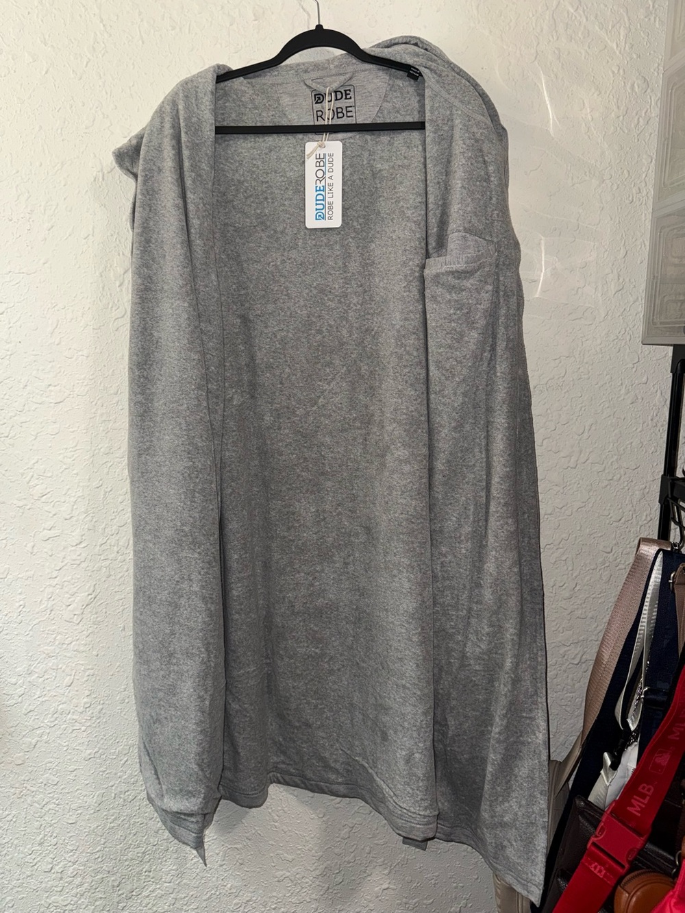 Men's Light Gray Hooded Plush Robe with Belt - Picture 8 of 11